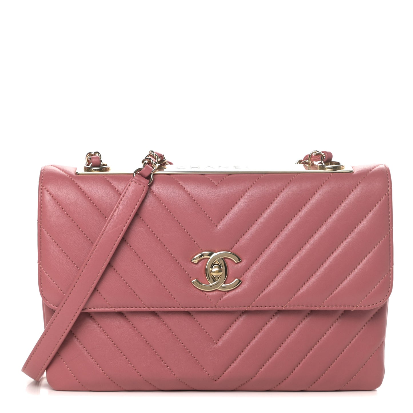 Lambskin Chevron Quilted Medium Trendy CC Flap Light Pink