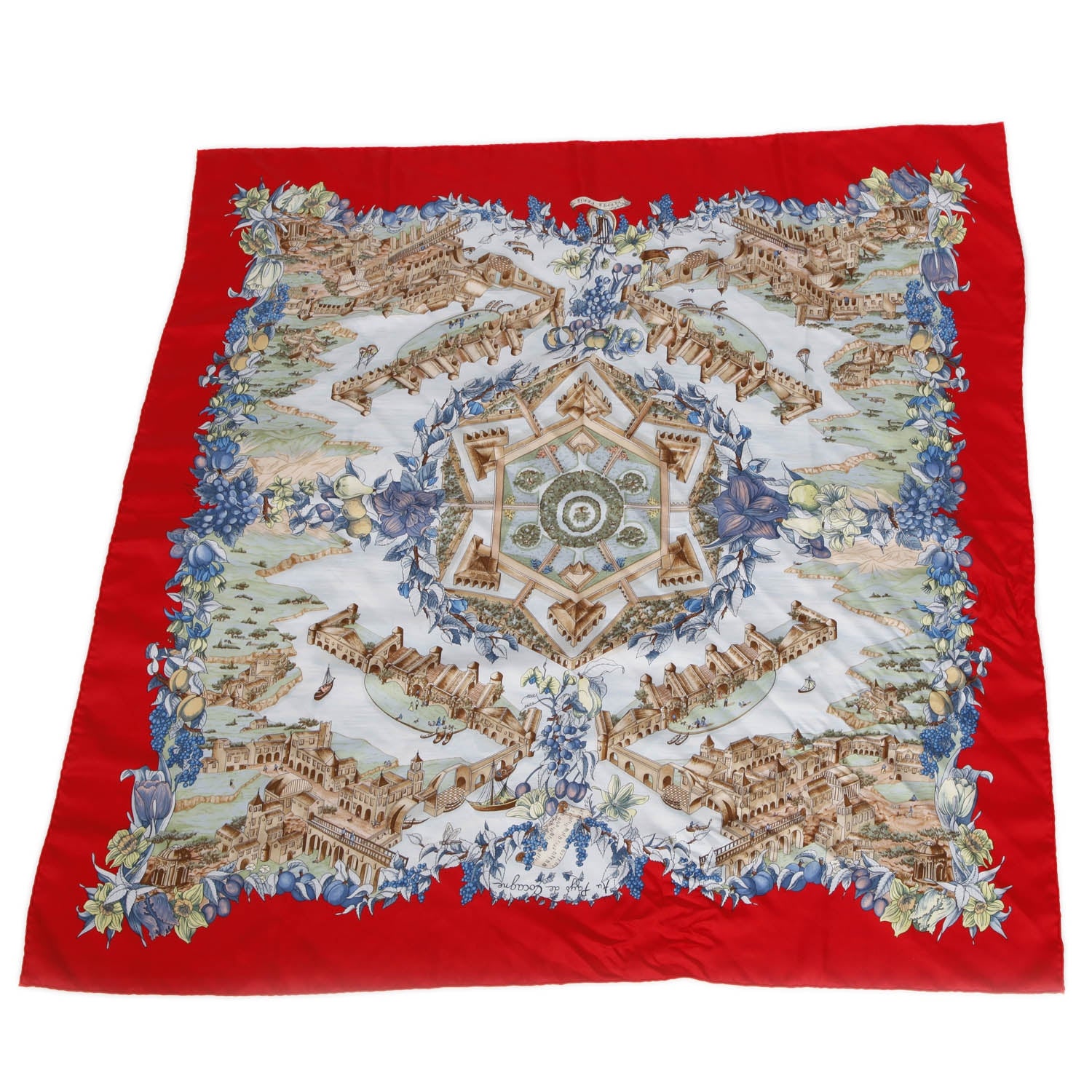 Hermes Silk Au Pays de Cocagne Scarf 90 Red 1 of 8