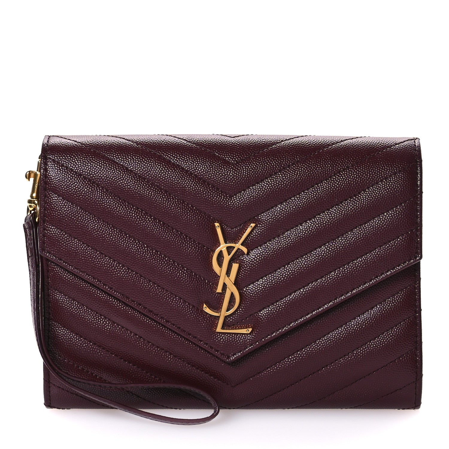 Saint Laurent Grain De Poudre Matelasse Chevron Monogram Envelope Clutch Rouge Legion 1 of 8