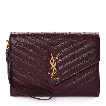 Saint Laurent Grain De Poudre Matelasse Chevron Monogram Envelope Clutch Rouge Legion 1 of 8