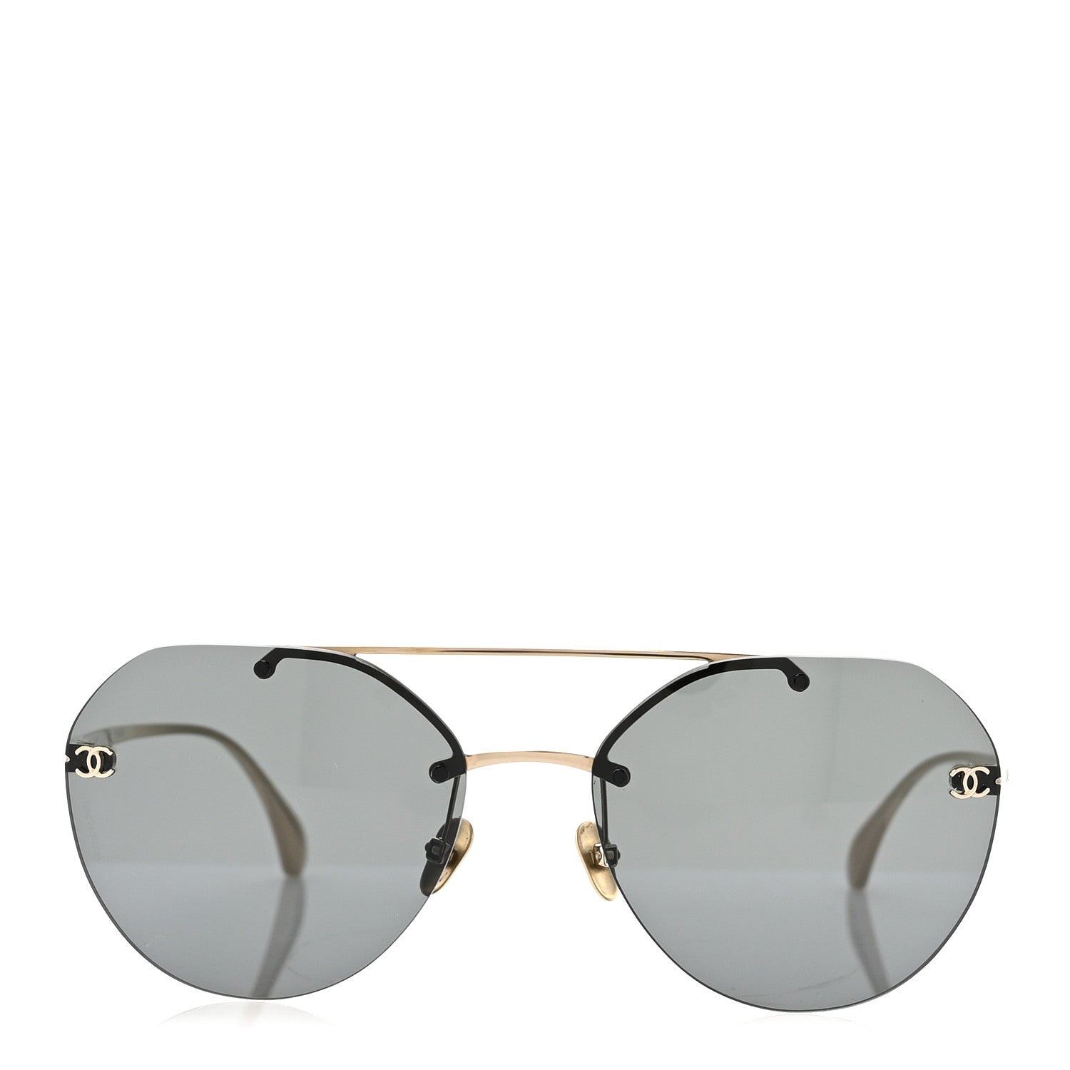 Chanel Titanium CC Pilot Aviator Sunglasses 4272-T Black Gold 2 of 8