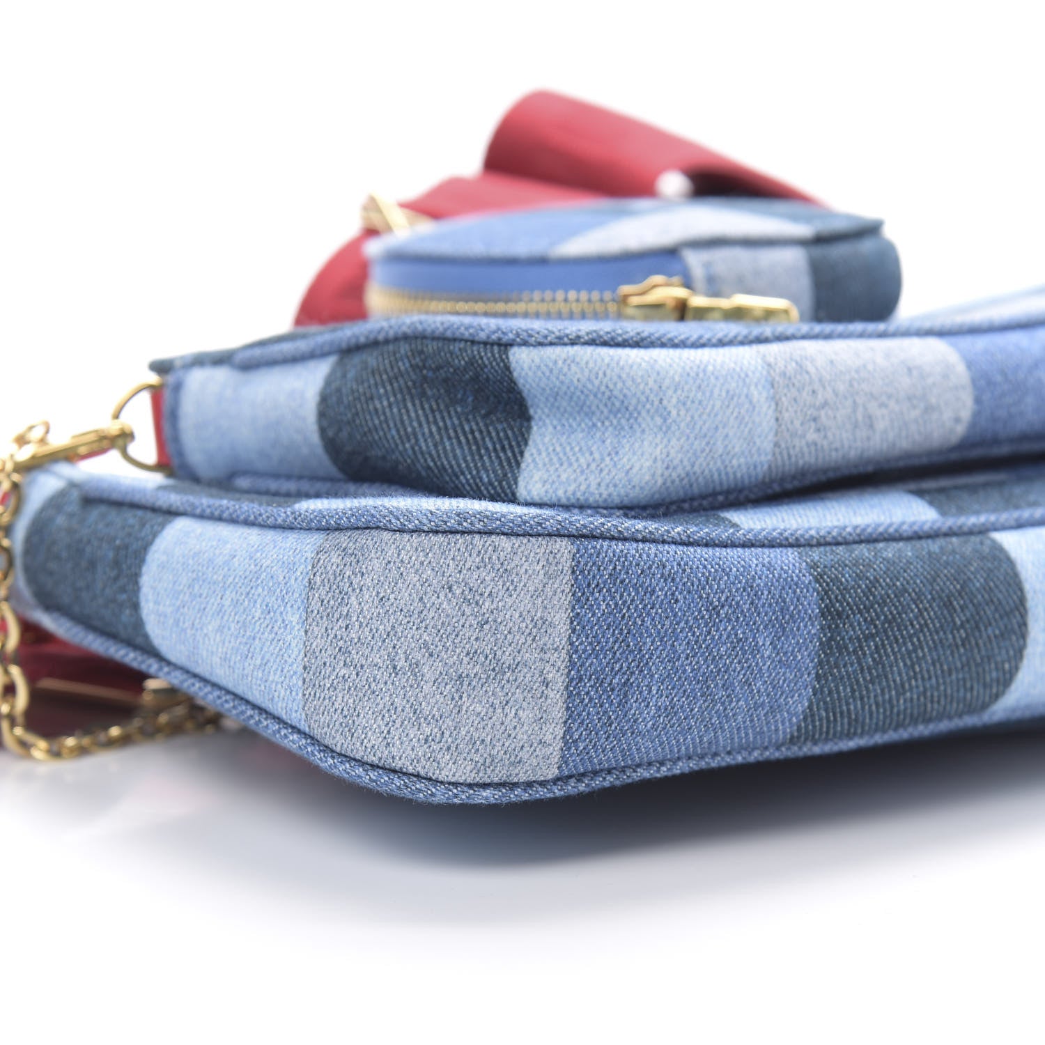 Louis Vuitton Denim Damier Monogram Patchwork Multi Pochette Accessories Blue Rouge 11 of 13