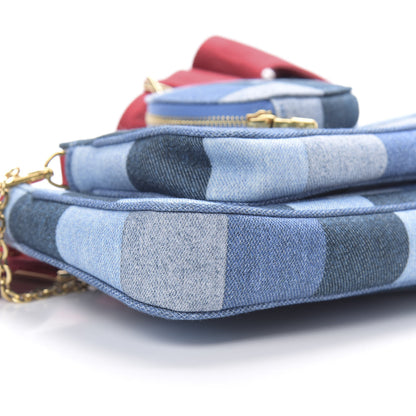 Louis Vuitton Denim Damier Monogram Patchwork Multi Pochette Accessories Blue Rouge 11 of 13