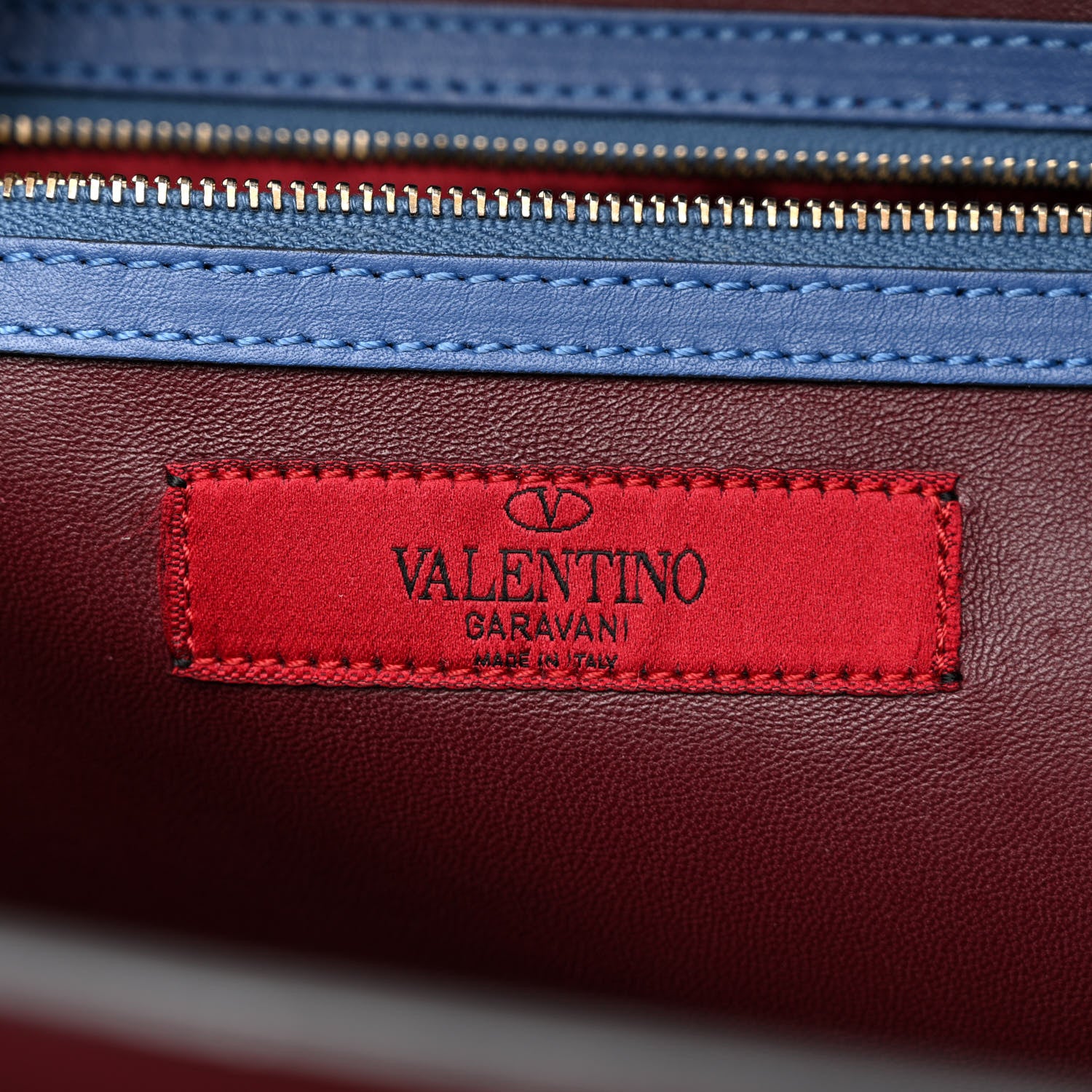 Valentino Garavani Calfskin Colorblock Single Handle Satchel Cream Blue Burgundy 6 of 14