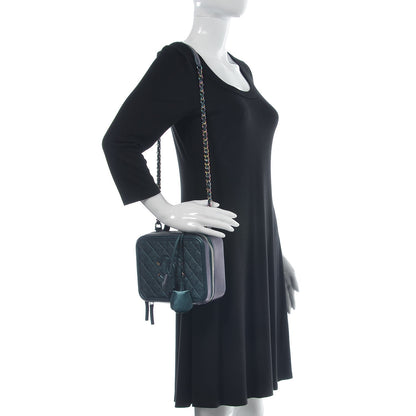 Chanel Iridescent Caviar Quilted Medium CC Filigree Vanity Case Dark Turquoise 2 of 8