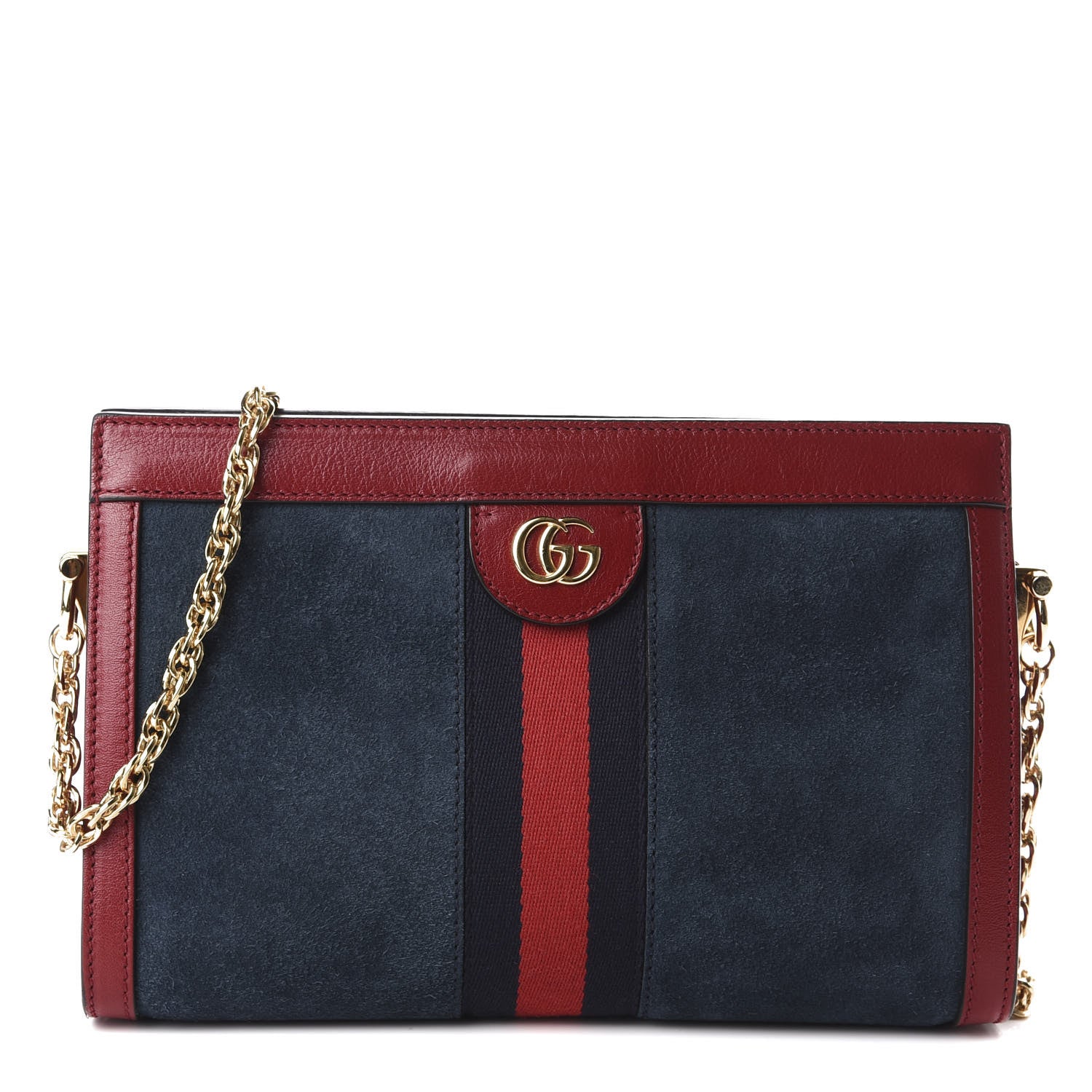 Gucci Suede Calfskin Web Small Ophidia Chain Shoulder Bag New Blue Romantic Cherry 1 of 10
