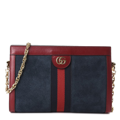 Gucci Suede Calfskin Web Small Ophidia Chain Shoulder Bag New Blue Romantic Cherry 1 of 10