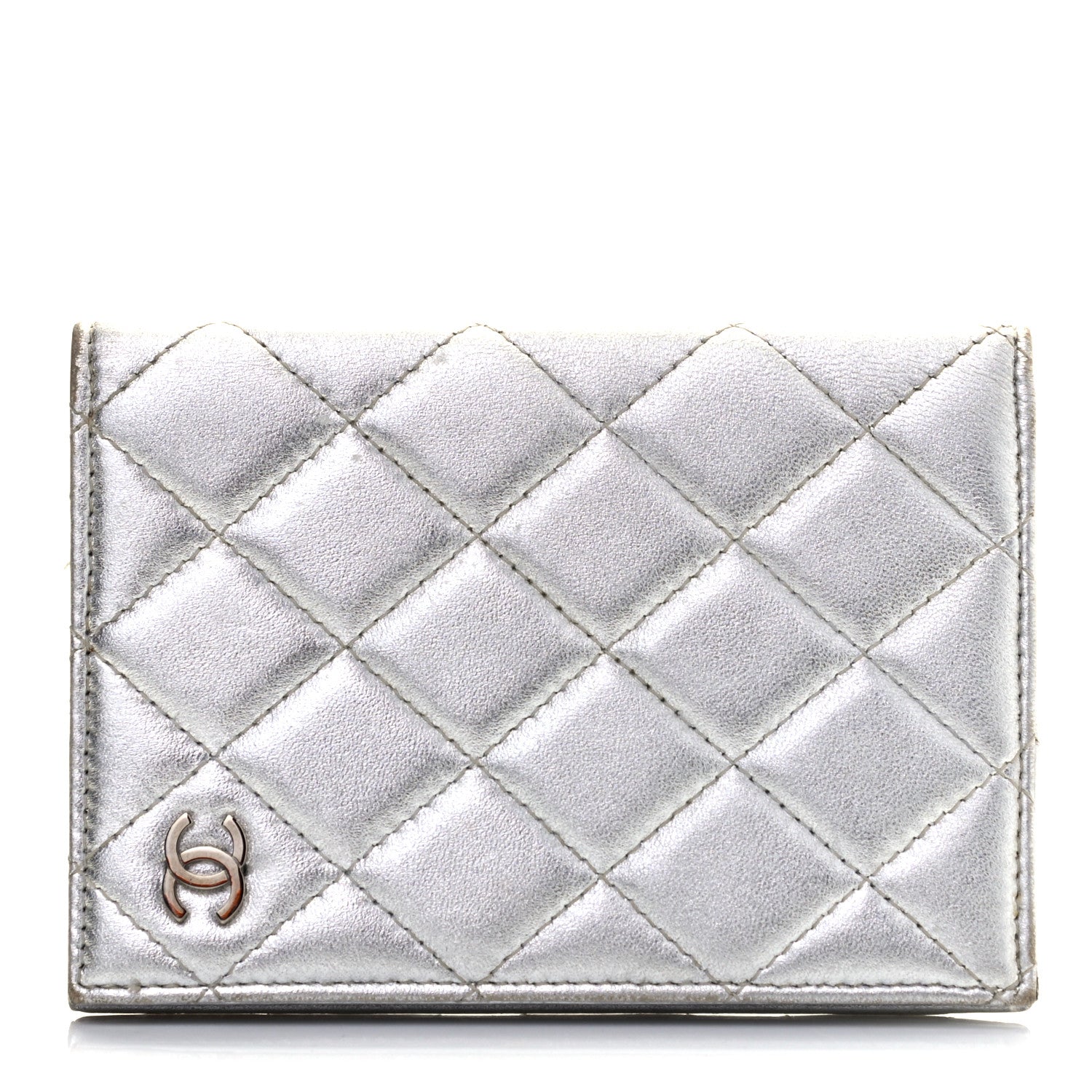 Chanel Metallic Lambskin Quilted Passport Holder Silver 1 of 4