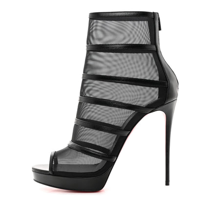 Christian Louboutin Mesh Doux Voile 120 Peep Toe Platform Booties 39.5 Black 1 of 12