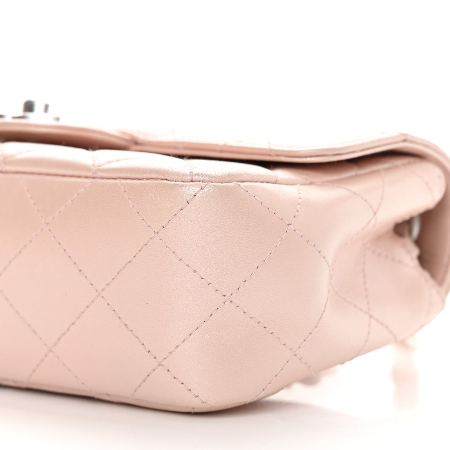 Metallic Lambskin Quilted Extra Mini Rectangular Flap Pink