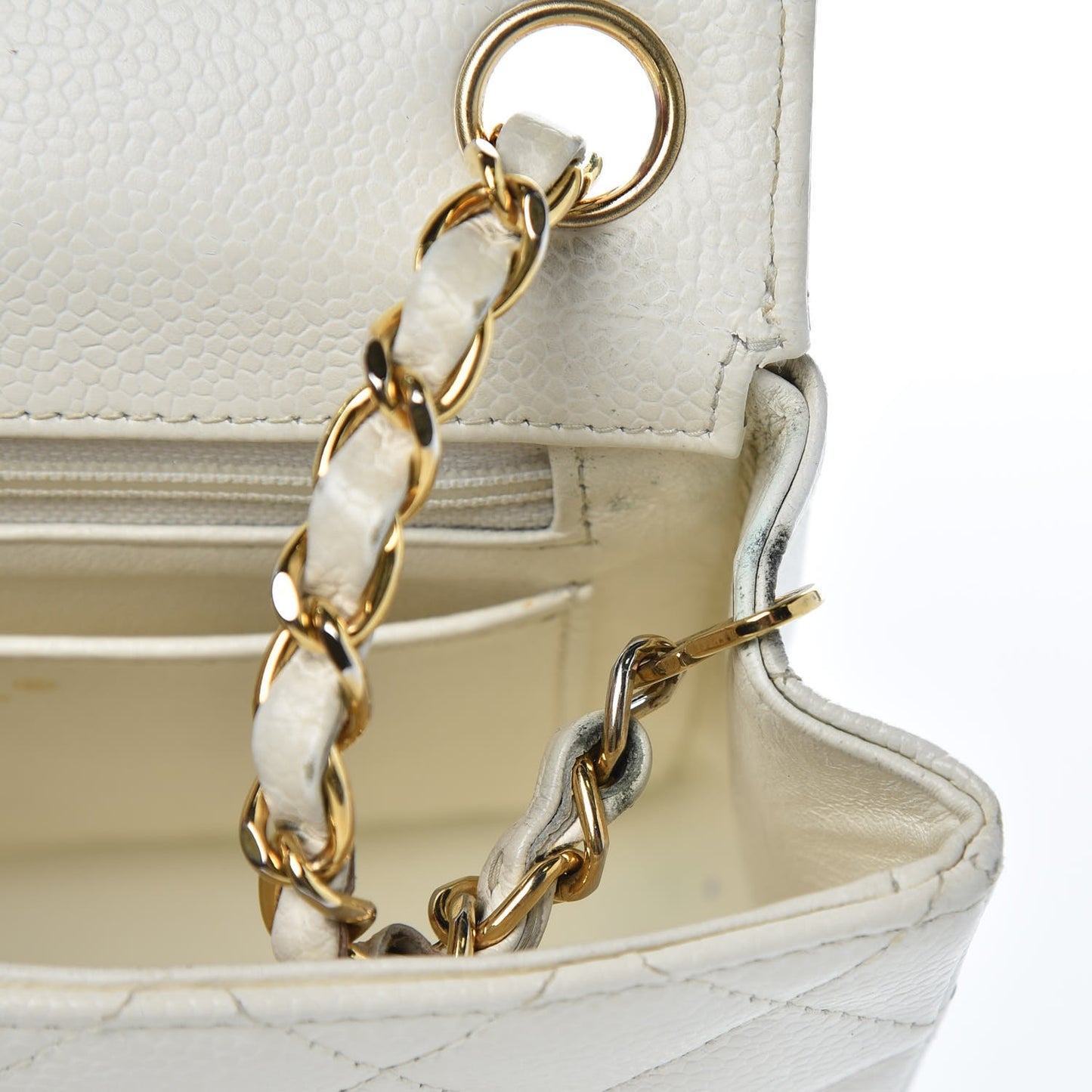 Caviar Quilted Mini Square Flap White