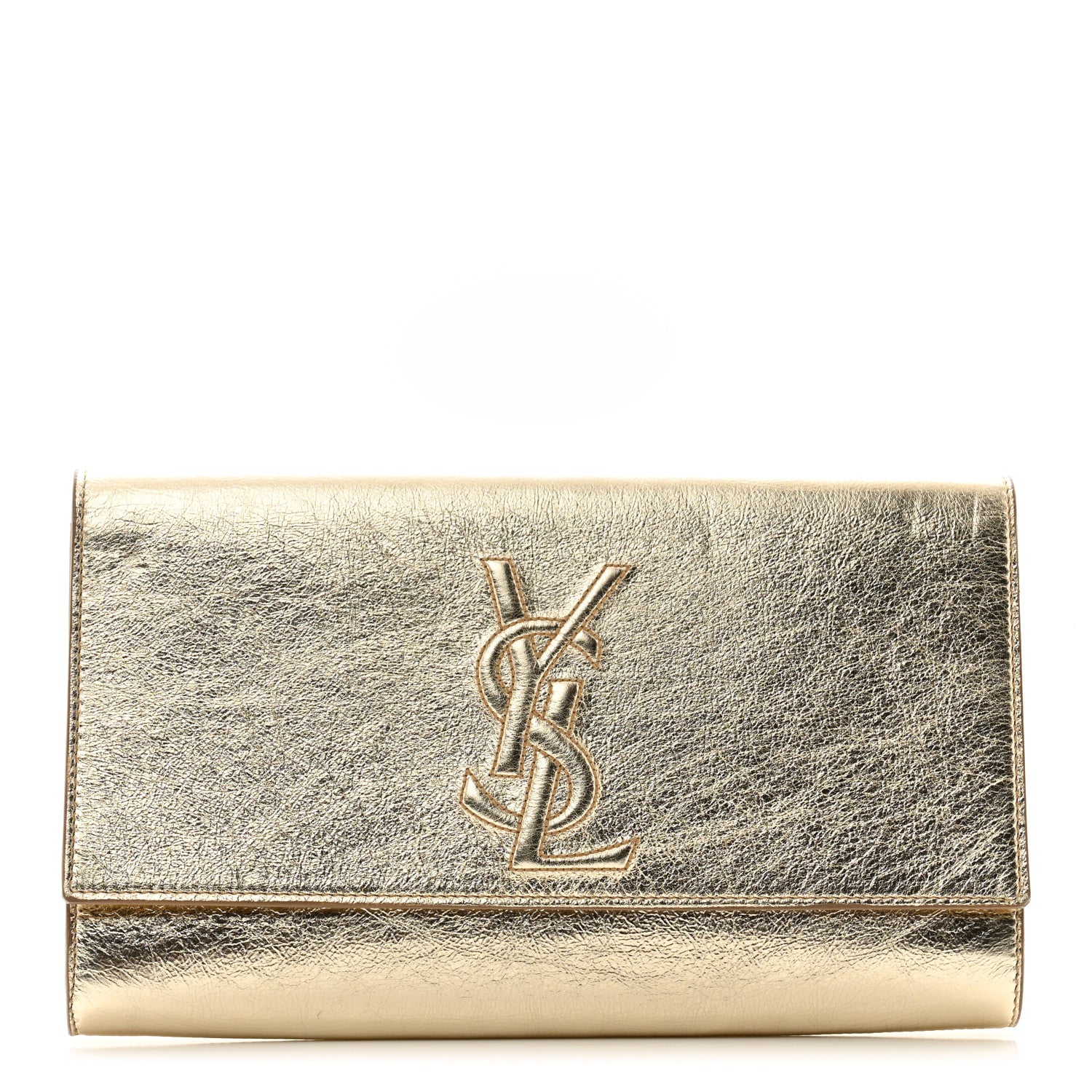 Saint Laurent Metallic Calfskin Monogram Large Belle De Jour Clutch Gold 1 of 9