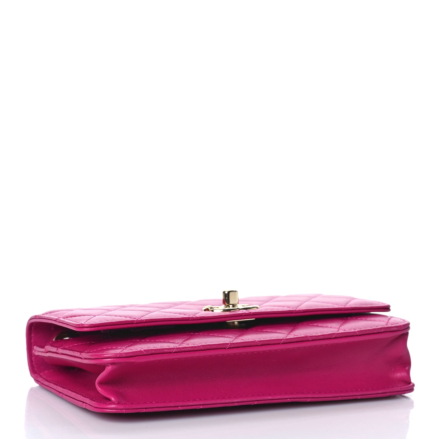 Lambskin Quilted Trendy CC Wallet On Chain WOC Dark Pink