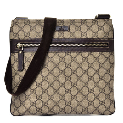 Gucci GG Supreme Monogram Selleria Calfskin Small Flat Side Zip Messenger Bag Beige Ebony Cocoa Dark Chocolate 1 of 6