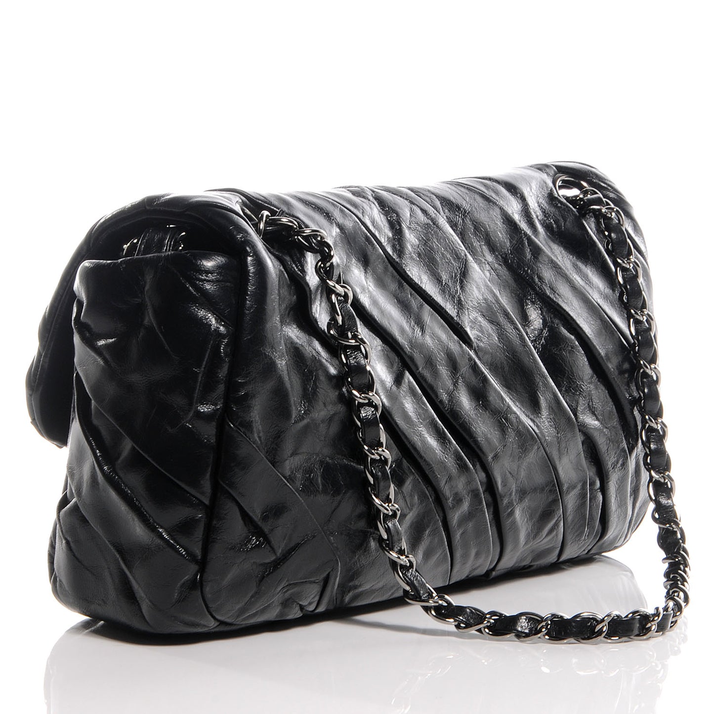 Glazed Calfskin Twisted Medium Flap Black