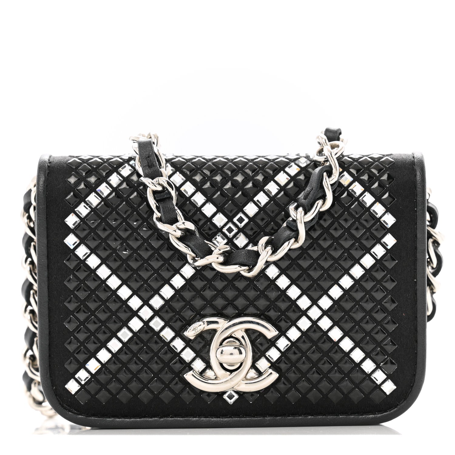 Chanel Lambskin Crystal Quilted Mini Chain Belt Bag Black 1 of 11