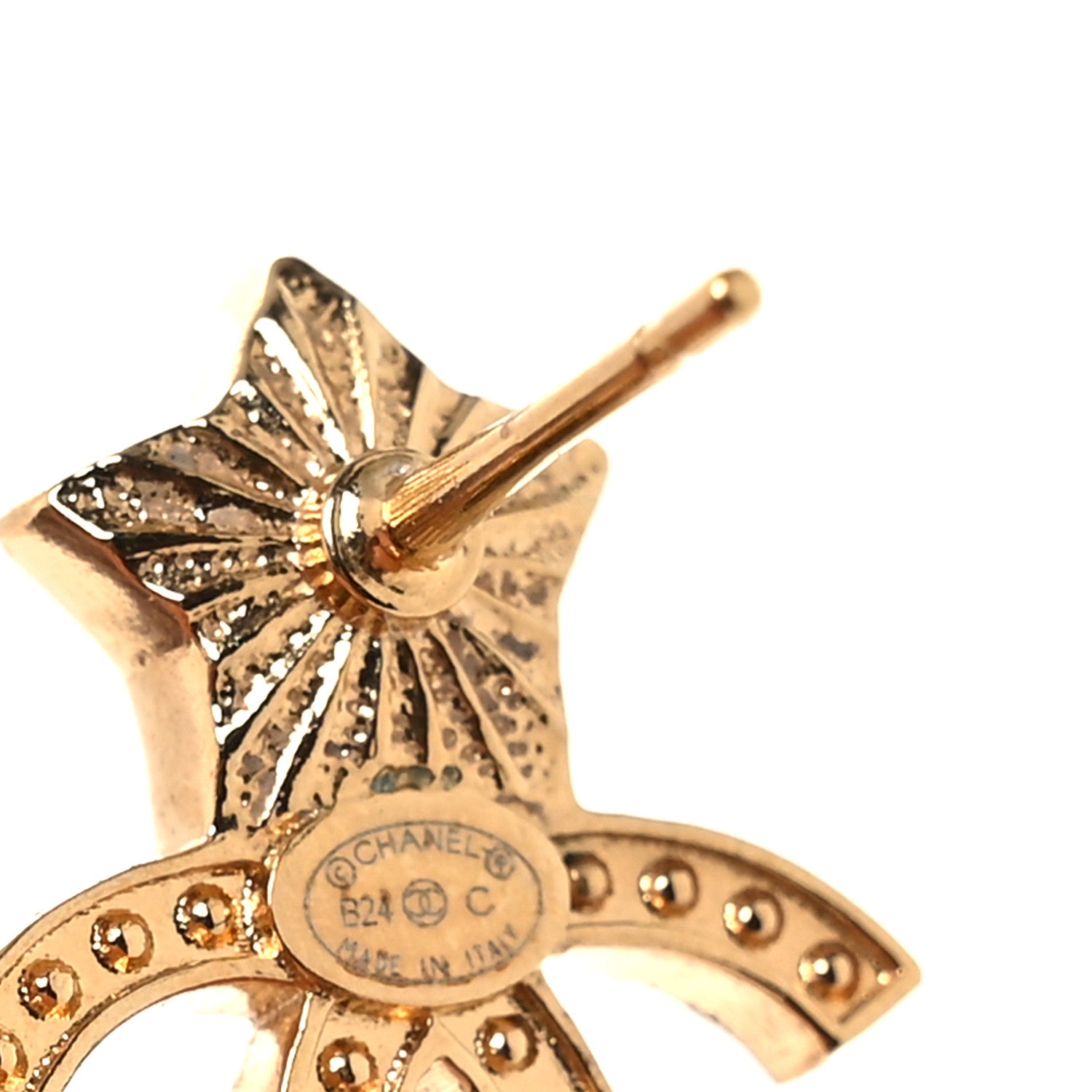 Chanel Metal Crystal Pearl CC Star Earrings Gold Pearly White 4 of 4