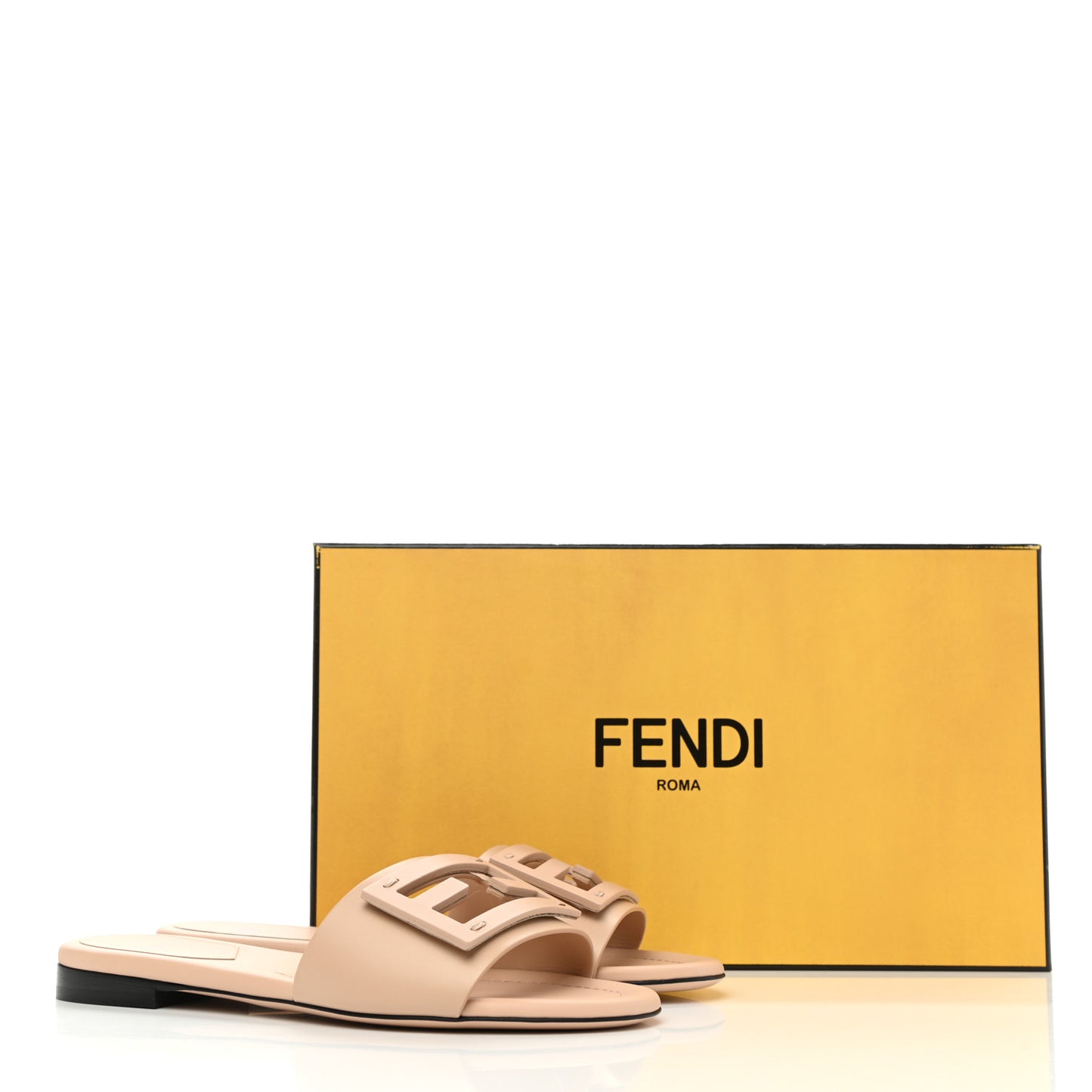 Vitello Cuoio Baguette Flat Slide Sandals 35 Poudre