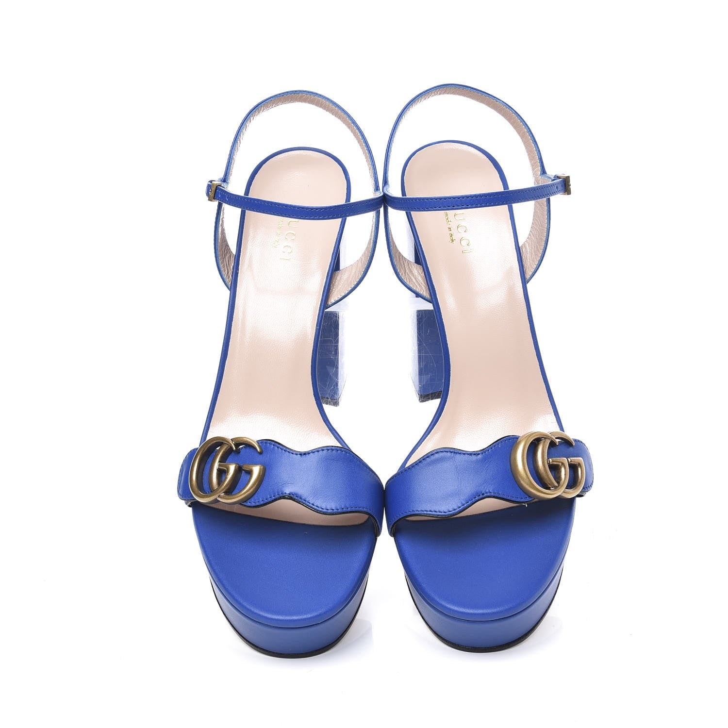 Gucci Calfskin GG Marmont Ankle Wrap 30/115mm Platform Sandals 40 Bright Blue 5 of 10