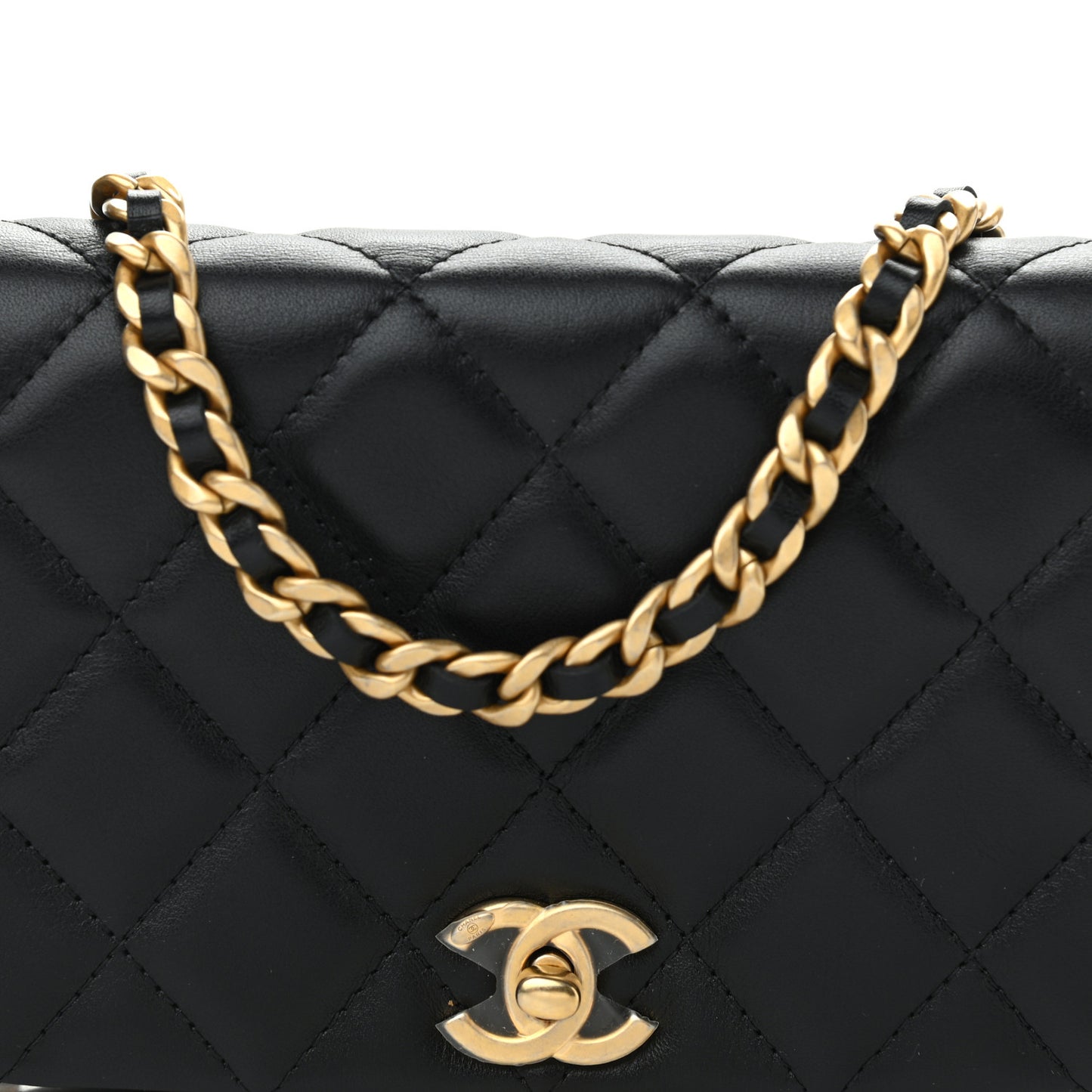 Calfskin Quilted Coco Mail Clutch With Chain Black