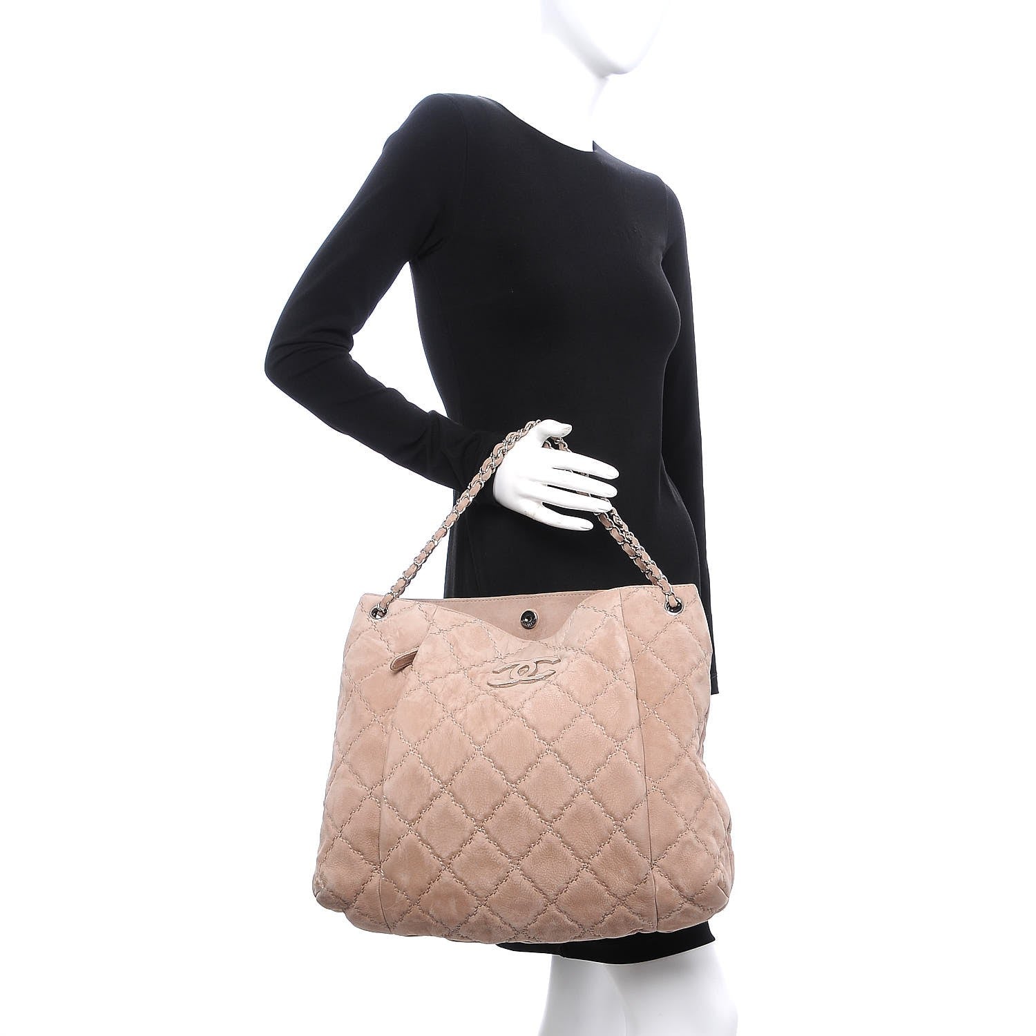 Chanel Nubuck Double Stitch Large Hamptons Shopping Tote Light Brown 2 of 8