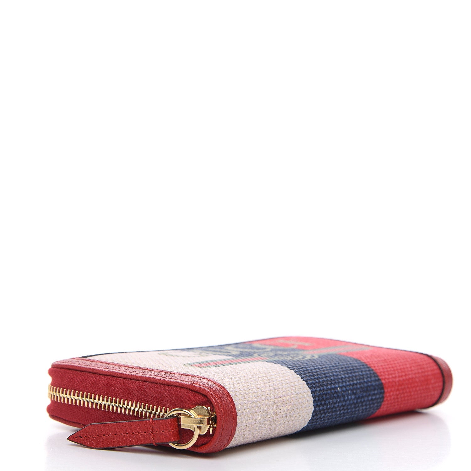 Gucci Canvas Sylvie Stripe Logo Zip Around Wallet Mystic White Hibiscus Red Maritime 4 of 9