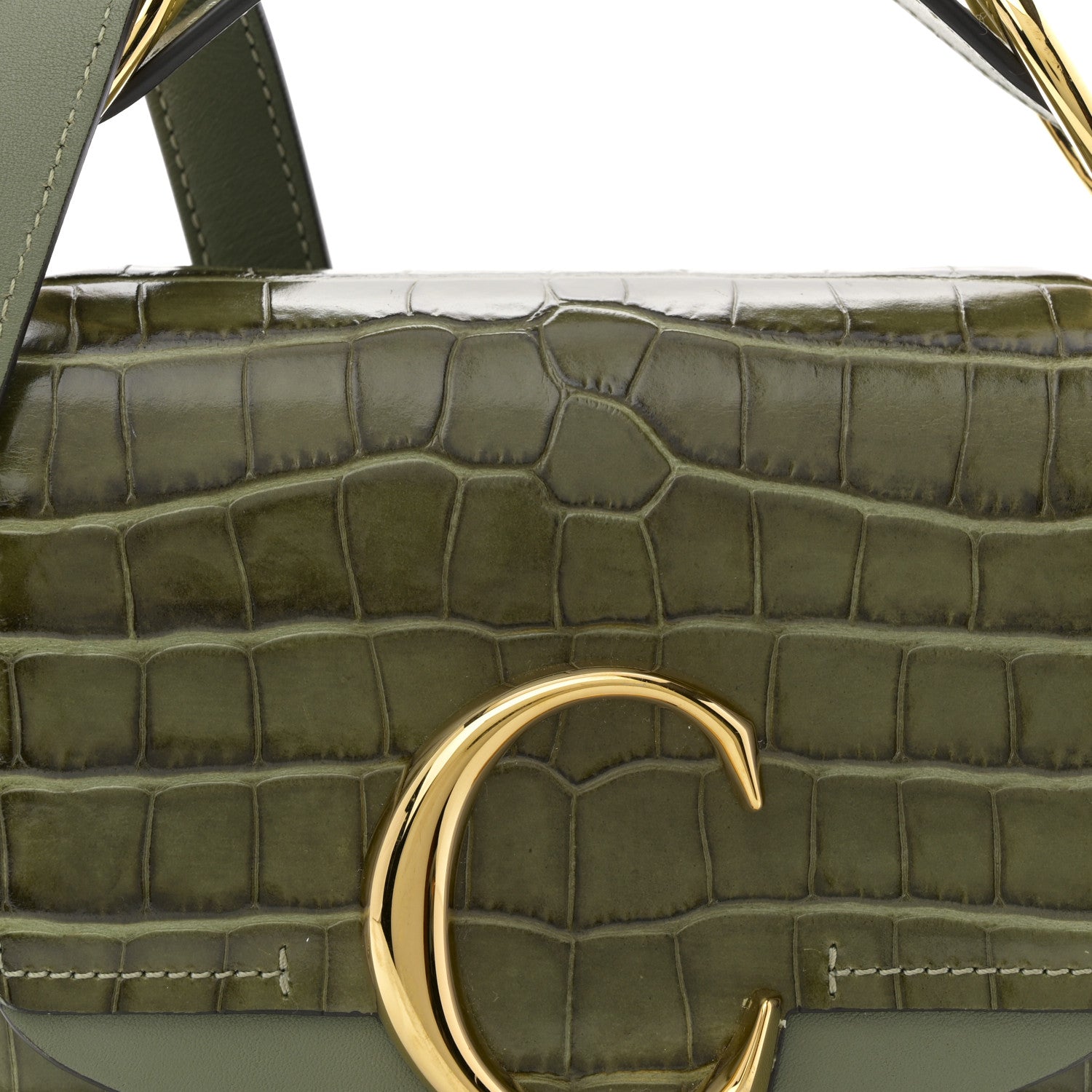 Chloe Calfskin Crocodile Embossed Mini C Double Carry Misty Forest