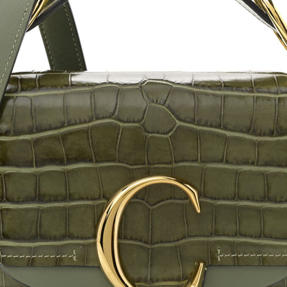 Chloe Calfskin Crocodile Embossed Mini C Double Carry Misty Forest 8 of 10