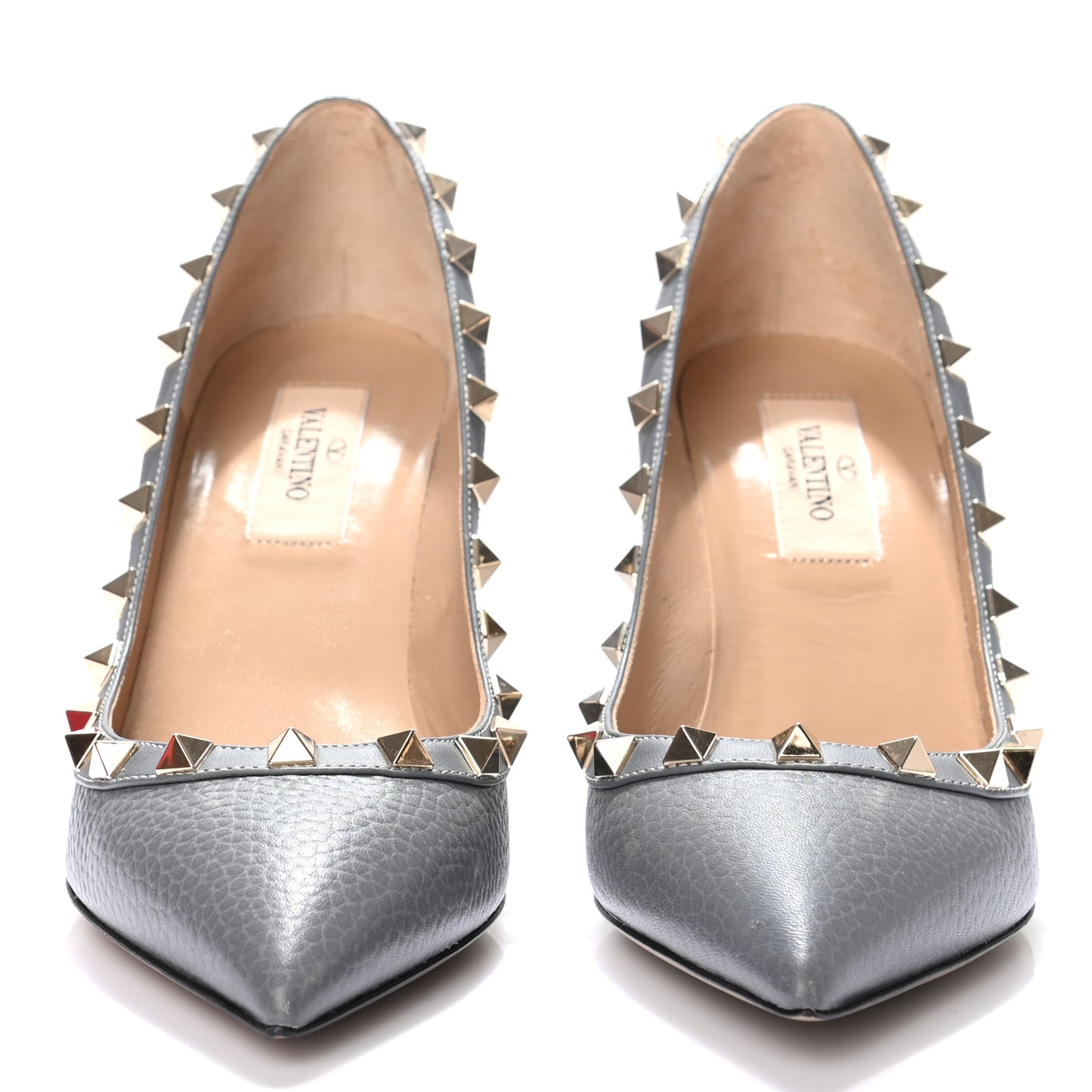 Pebbled Calfskin Rockstud 85mm Pumps 36 Light Stone