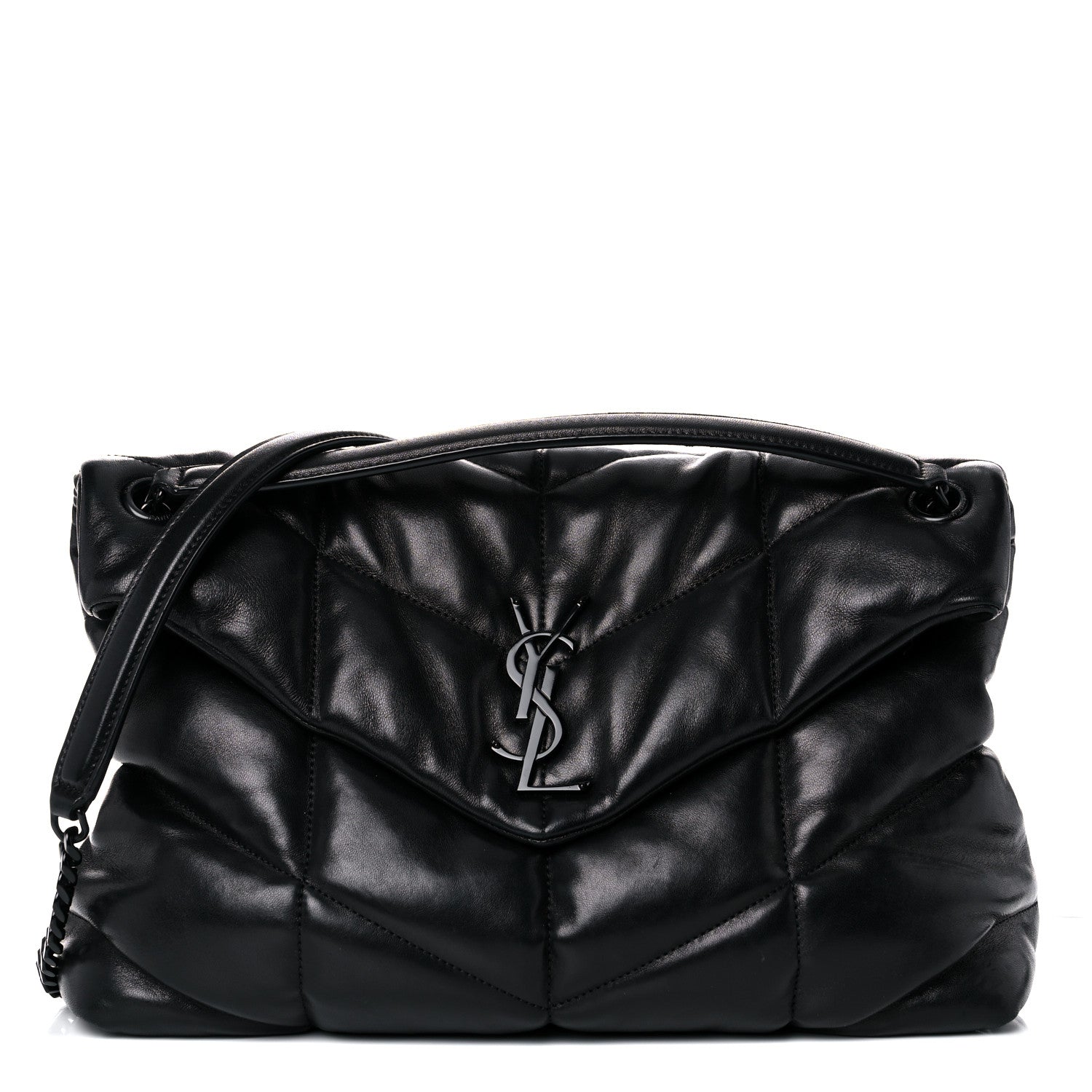 Saint Laurent Lambskin Quilted Medium Loulou Puffer Monogram Chain Satchel Black 1 of 16