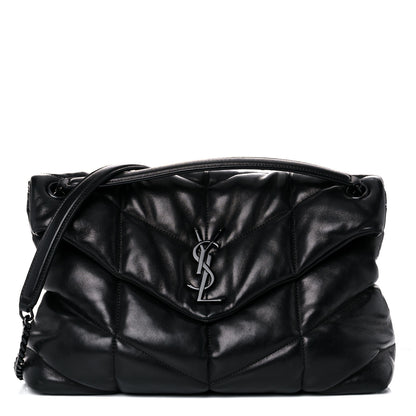 Saint Laurent Lambskin Quilted Medium Loulou Puffer Monogram Chain Satchel Black 1 of 16