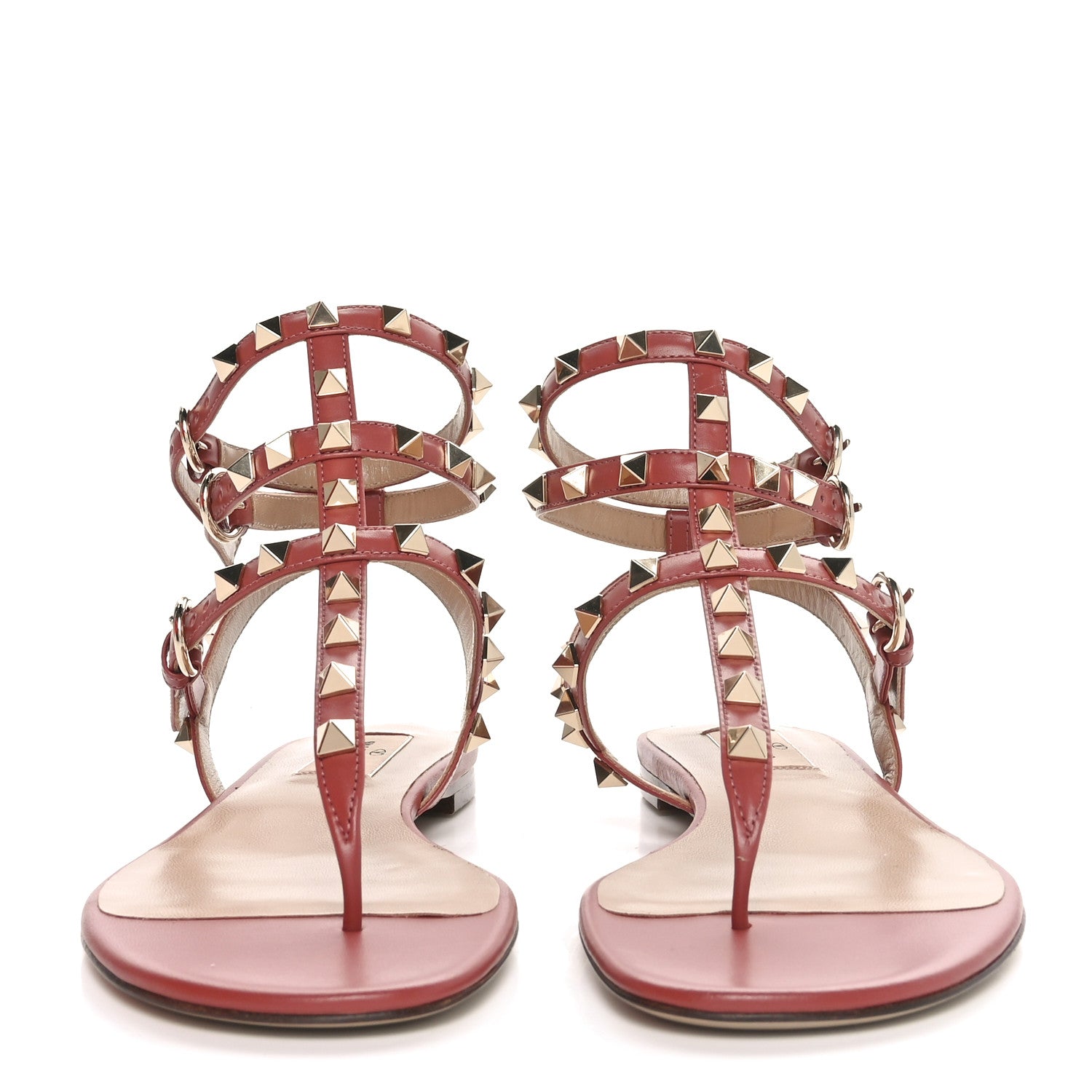 Valentino Garavani Calfskin Nappa Rockstud Ankle Wrap Flat Thong Sandals 36.5 Ginger 3 of 9