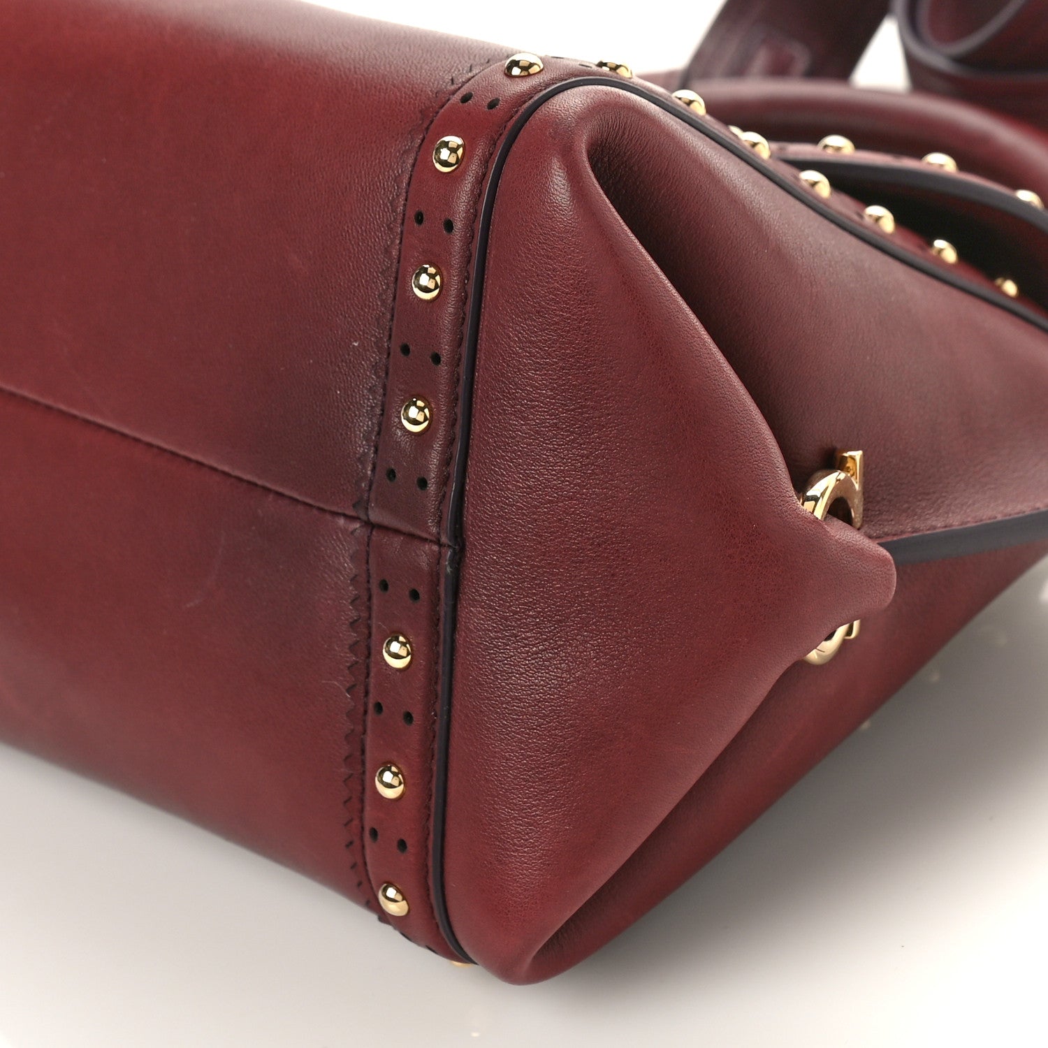 Salvatore Ferragamo Calfskin Studded Sofia Satchel Burgundy 8 of 11