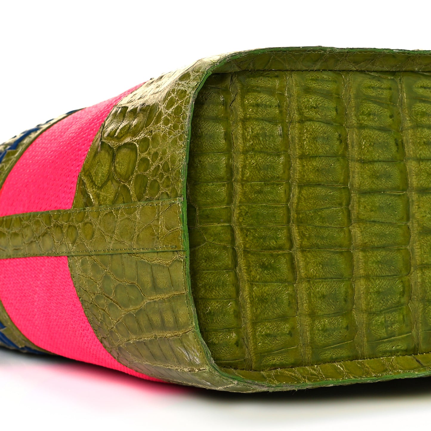 Crocodile Canvas Woven Tote Pink Green Blue