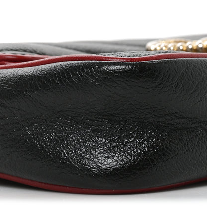 Gucci Vintage Effect Calfskin Matelasse Diagonal Super Mini Torchon GG Marmont Shoulder Bag Black Romantic Cherry 9 of 10