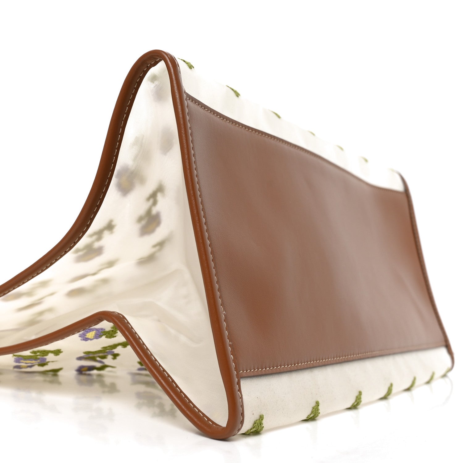 Miu Miu Nappa Embroidered Floral Shopping Bag Cognac 10 of 11