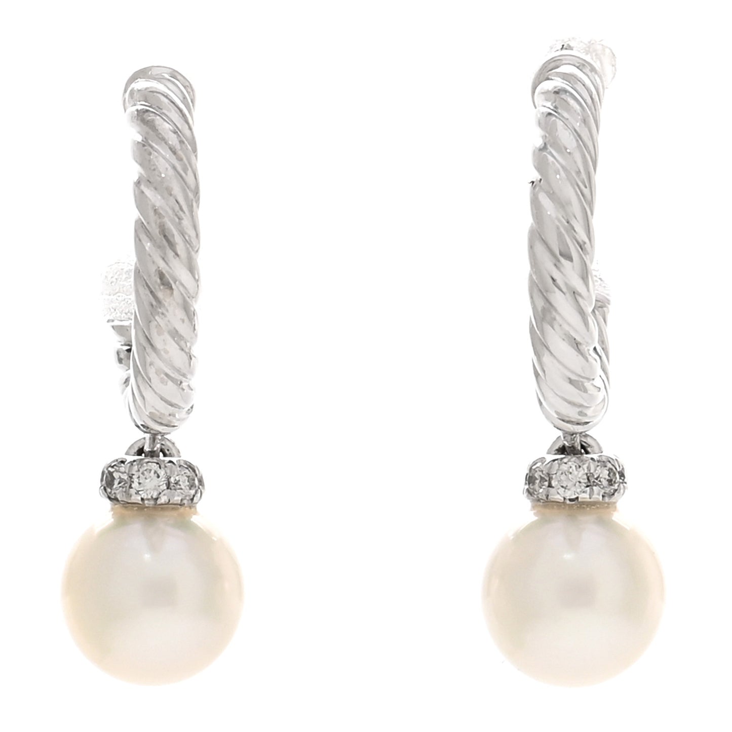 18K White Gold Diamond Pearl 9mm Solari Drop Earrings