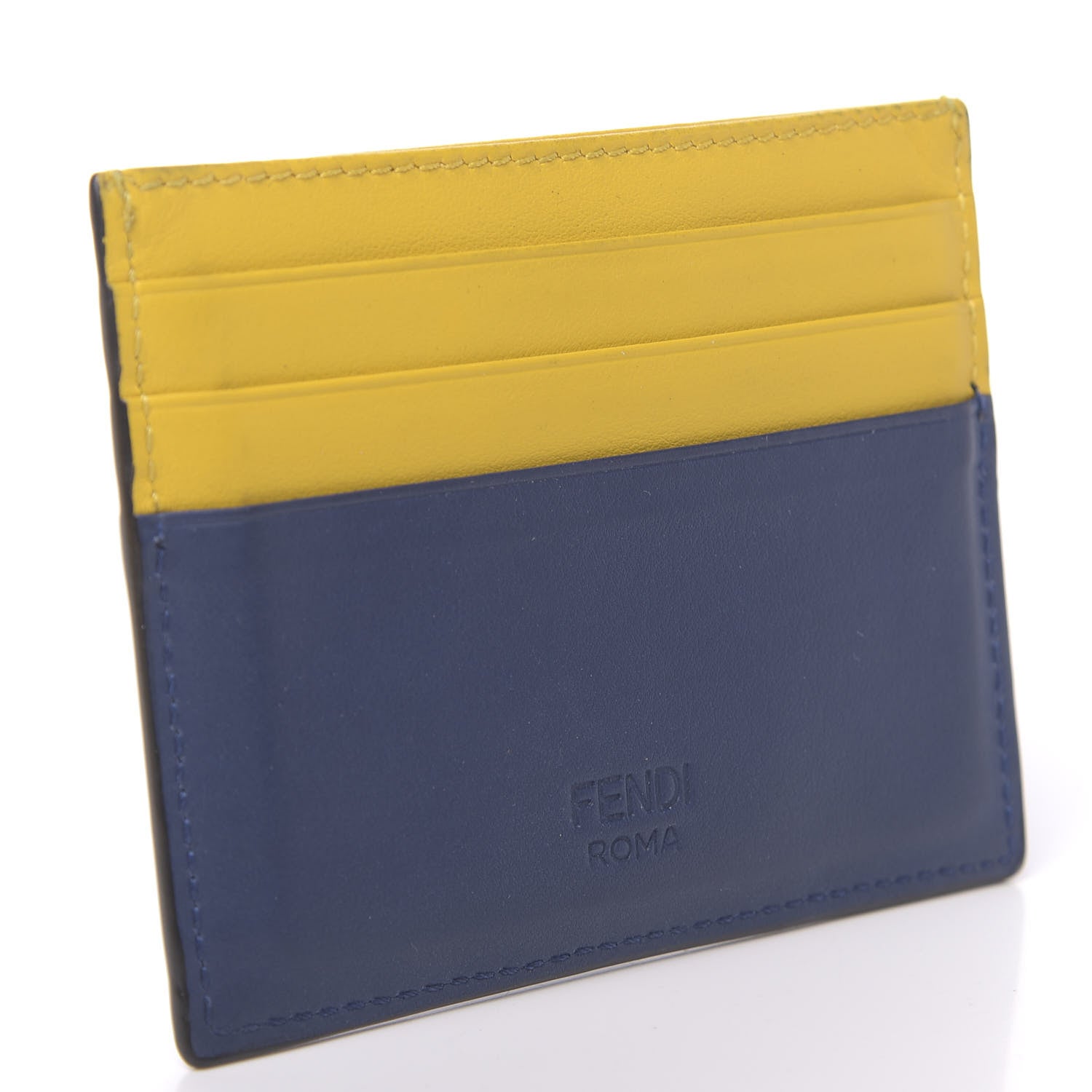 Fendi Vitello Century Bi-Color Metal Monster Eyes Card Holder True Blue Sunflower 3 of 9