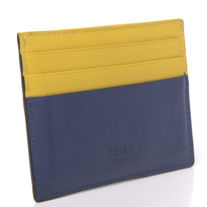 Fendi Vitello Century Bi-Color Metal Monster Eyes Card Holder True Blue Sunflower 3 of 9