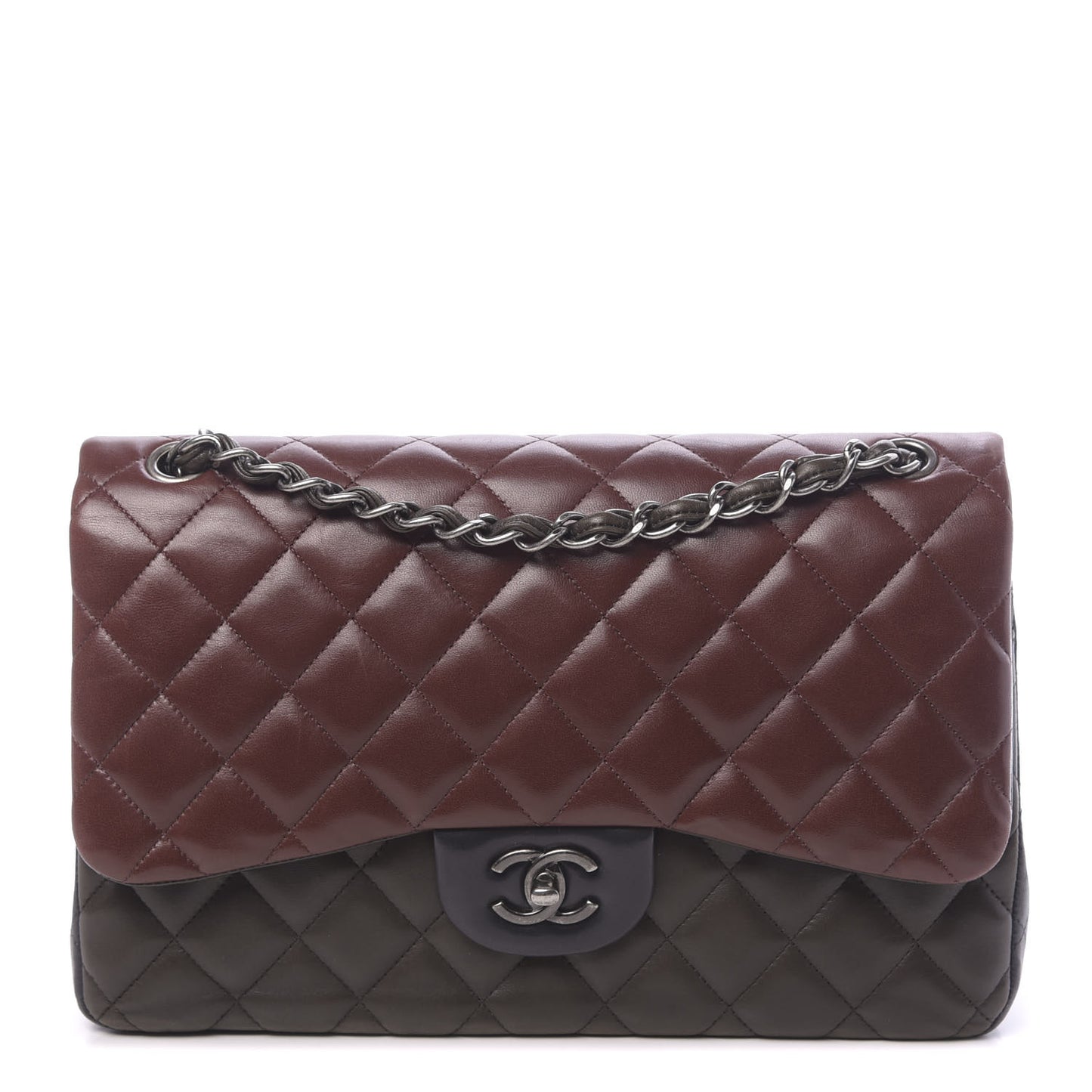 Lambskin Quilted Jumbo Tri-Color Double Flap Burgundy