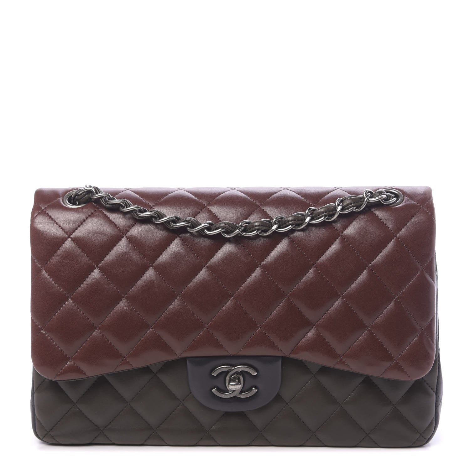 Chanel Lambskin Quilted Jumbo Tri-Color Double Flap Burgundy 1 of 14