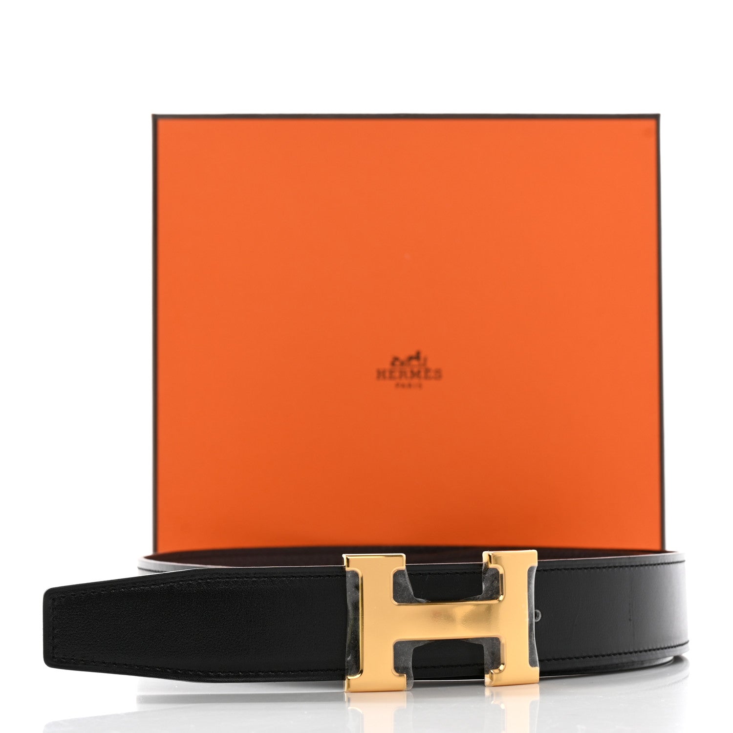Hermes Box Togo 32mm H Belt 80 32 Black Chocolate 7 of 7