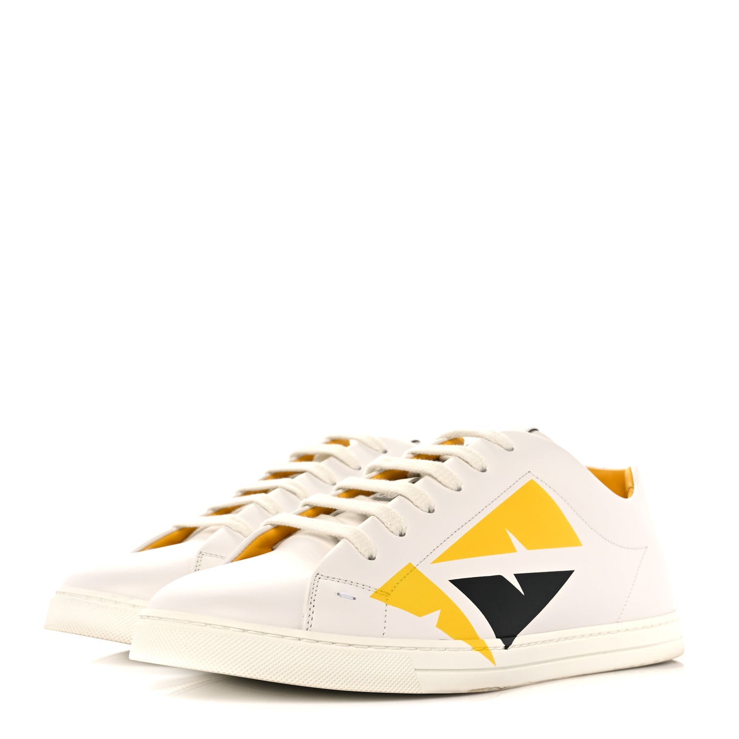 Calfskin Bugs Eye Print Mens Low Top Sneakers 9 White Yellow