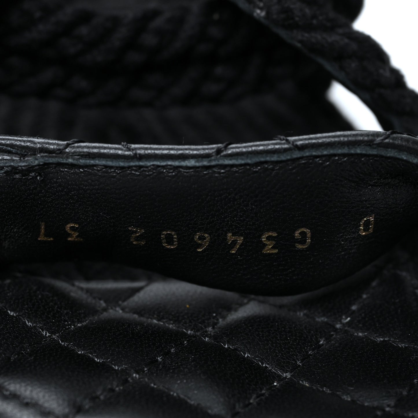 Cord Lambskin Quilted Logo Sandals 37 Black
