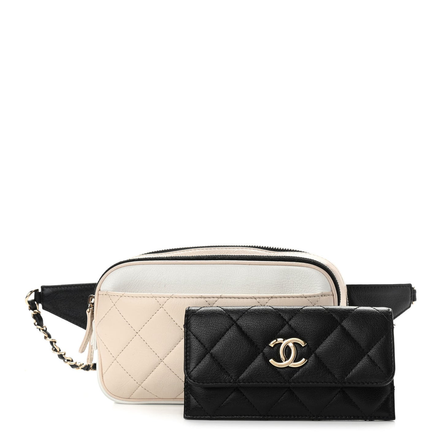 Goatskin Quilted Waist Bag Beige White Black