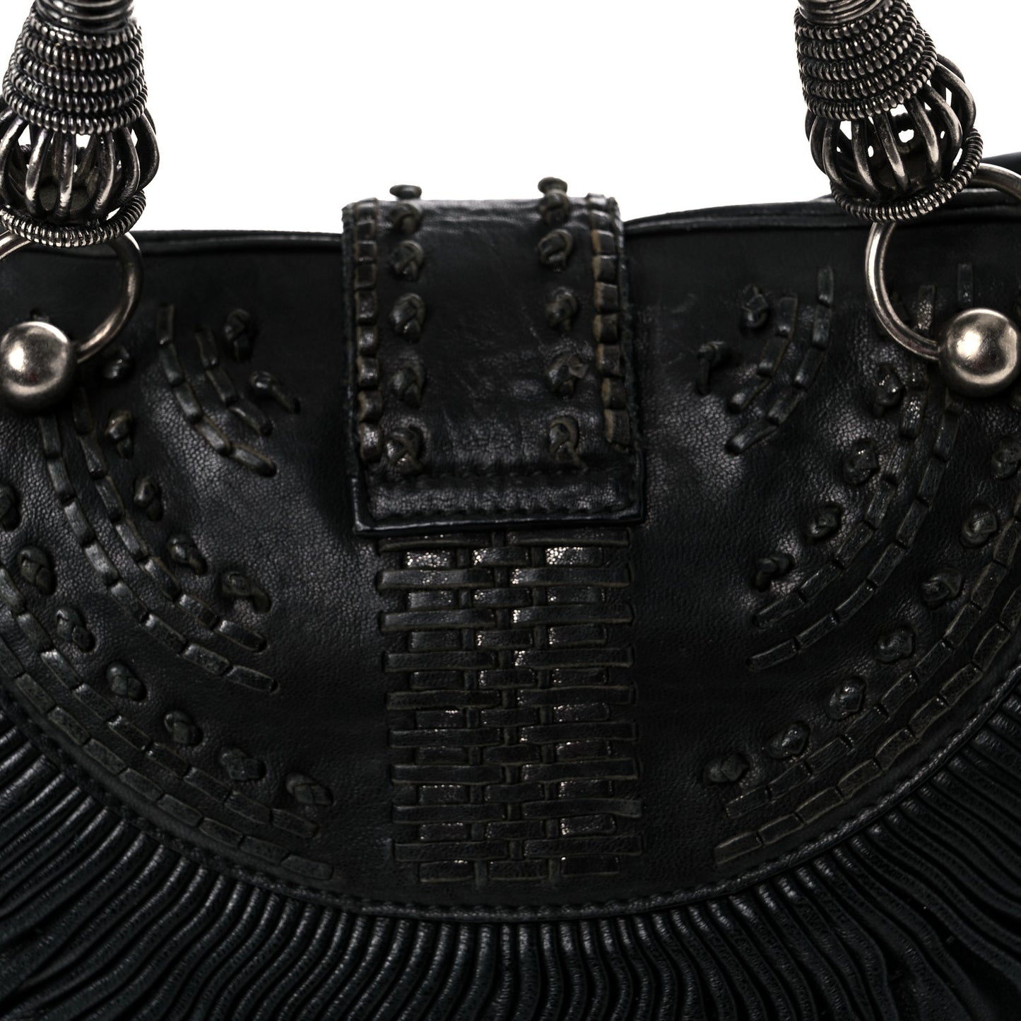 Lambskin Plisse Pleated Basket Tote Bag Black