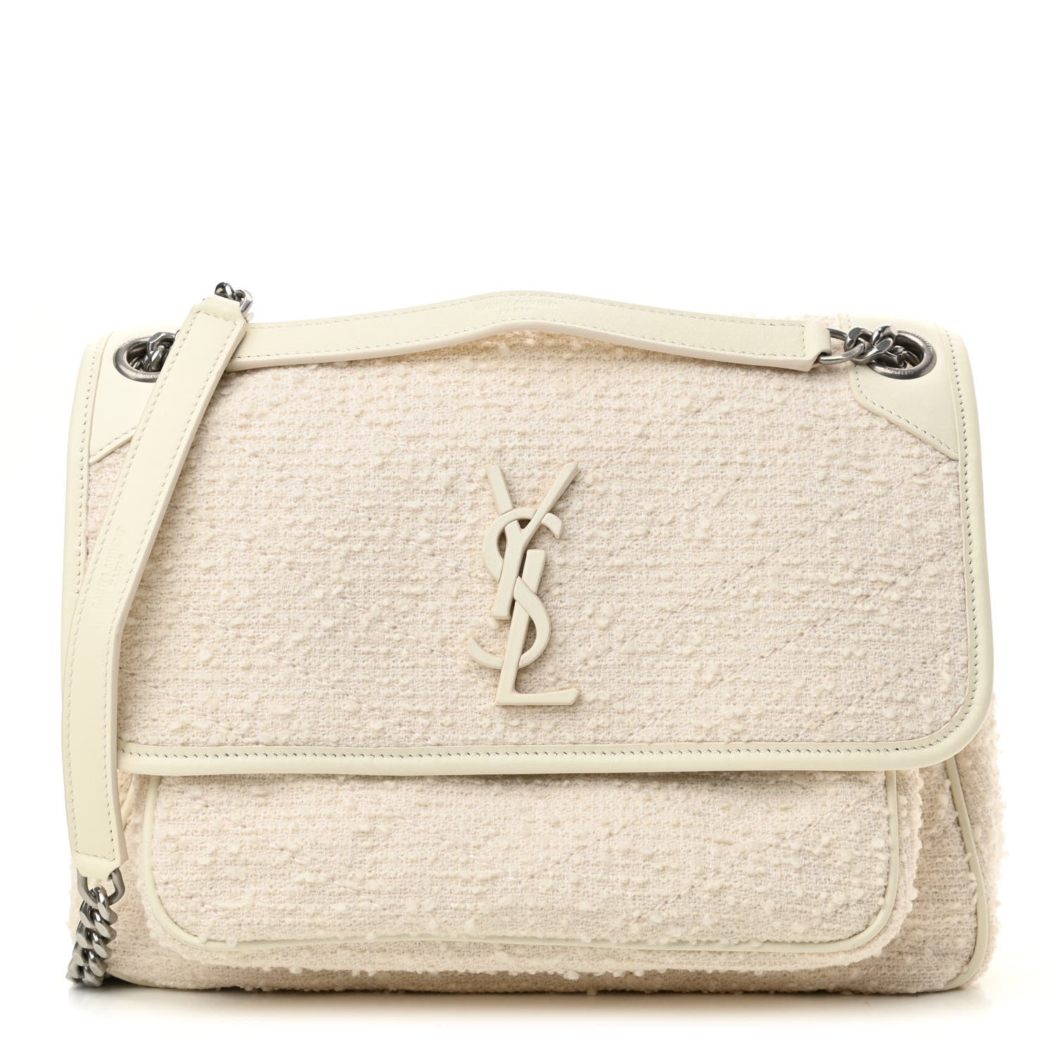 Saint Laurent Tweed Calfskin Matelasse Monogram Medium Niki Chain Satchel Ivory 1 of 11