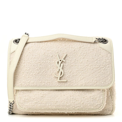 Saint Laurent Tweed Calfskin Matelasse Monogram Medium Niki Chain Satchel Ivory 1 of 11