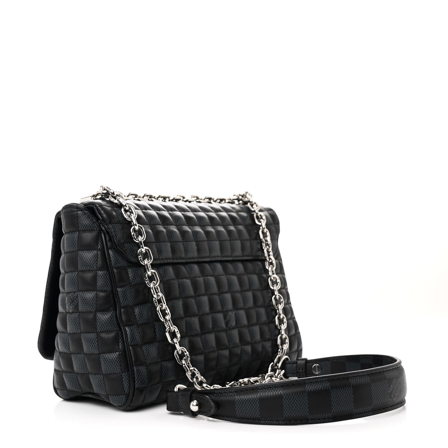 Calfskin Quilted Damier Twist MM Black Anthracite