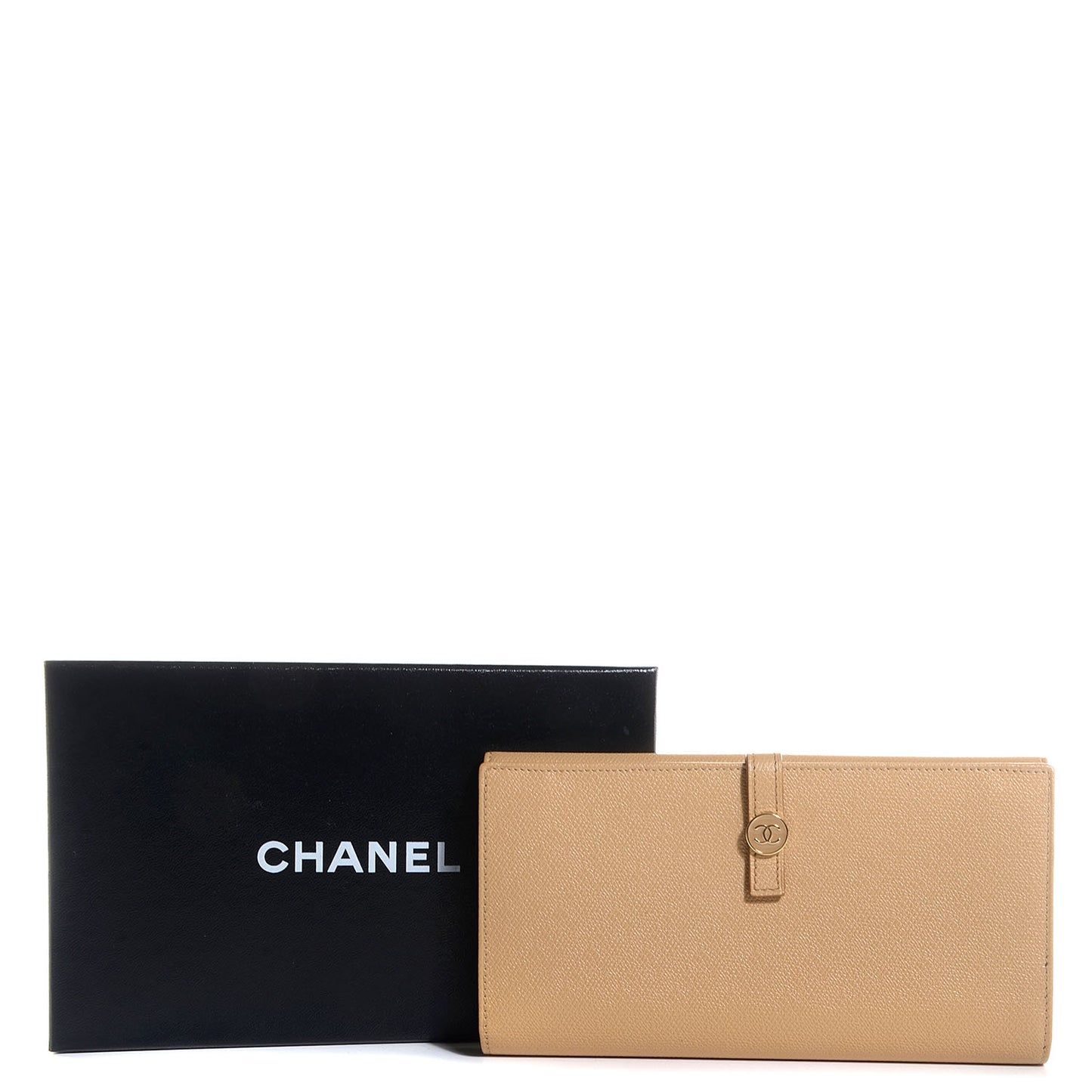 Grained Calfskin CC Button Wallet Beige